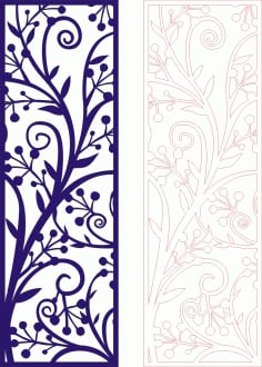 Leafy Vertical Baner Privacy Screen Pattern Laser Cut CDR File