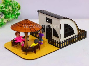 Miniature Dollhouse Laser Cut Park Model Gazebo and Family Scene