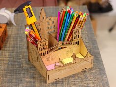 Office Desk Organizer Pen Holder Pencil Stand Laser Cut 3mm Vector File