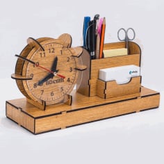 Organizer Clock Pen Slip Pad Holder Laser Cut Free CDR File