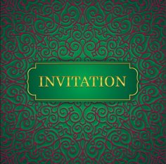 Ornate Green Wedding Invitation Cards Design Free Vector