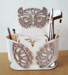 Owl Pen Holder CNC Laser Cutting Free CDR File