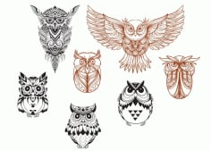 Owl Silhouette Set Free CDR Vectors File