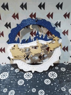 Santa Sleigh And Reindeer Wall Decor Christmas Decoration Laser Cut CDR File