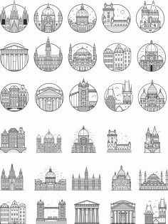 Set of Historical Building Ornament Laser Cut CDR File