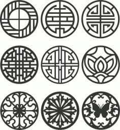 Set of Mandala Grill Design Screen Panel DXF File