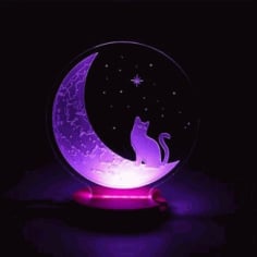 The Cat and The Moon 3D Illusion Night Light Lamp Laser Cut DXF File