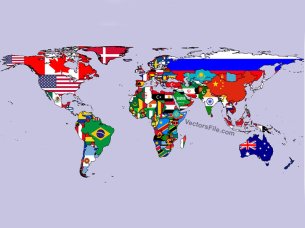 The World Map and Every Country is Labeled by Their Flag