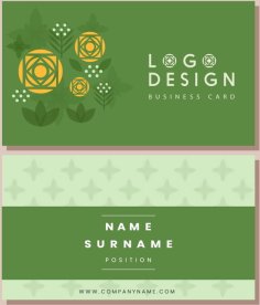 Visiting Card Template Flower Sketch Green Flat Decor Free Vector