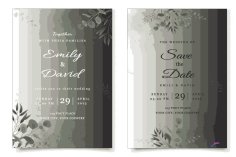 Wedding Invitation Card Template with Eucalyptus Leaves Free Vector