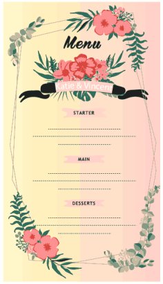 Wedding Menu Template Colorful Classic Botanical Decor Free Vector