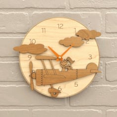 Wooden Aeroplane Wall Clock Laser Cutting Free CDR File