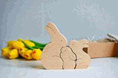 Wooden Bunny Puzzle Bunny Family Easter Kids Gift Toys Laser Cut Free CDR File