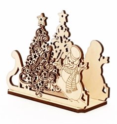 Wooden Christmas Tree Snowman Napkin Holder Free Laser Cut File