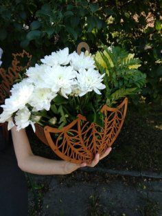 Wooden Decorative Flower Basket CDR File for Laser Cutting