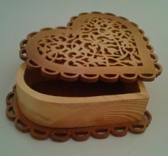 Wooden Heart Box with Pattern Design Jewelry Box Gift Box File for Laser Cutting