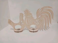 Wooden Hen Rooster Easter Egg Holder Laser Cutting Template Free CDR Vectors File