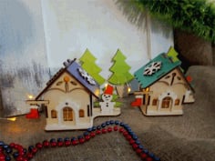 Wooden House Christmas Village Laser Cut CDR File