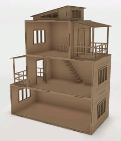 Wooden Modern Dollhouse 3mm Free Laser Cut Vector File