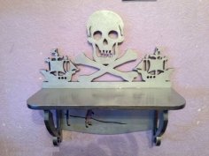 Wooden Pirate Wall Shelf Skull Crossbones Display Shelf CDR File