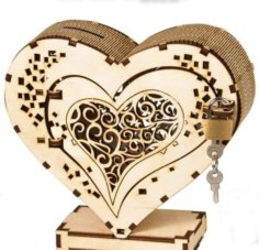 Wooden Puzzle Heart Piggy Bank Saving Money Box Free Laser Cut File