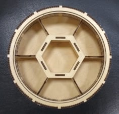 Wooden Round 7 Compartment Box Candy Basket With Lid Laser Cut CDR File