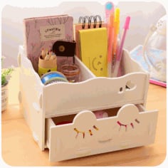 Wooden Storage Box Desk Organizer For Cosmetics Vectors File CDR File