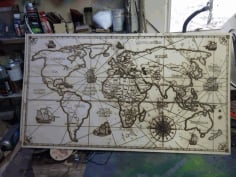 Wooden World Map Laser Cut Engraving Design Wall Decor CDR File